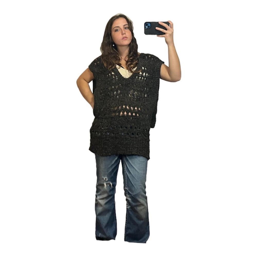 Abercrombie Open Knit Sweater Vest Brown Oversized Tunic Size Large